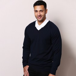 Plain V-neck fully fashioned jumper Maddins 14 Gauge